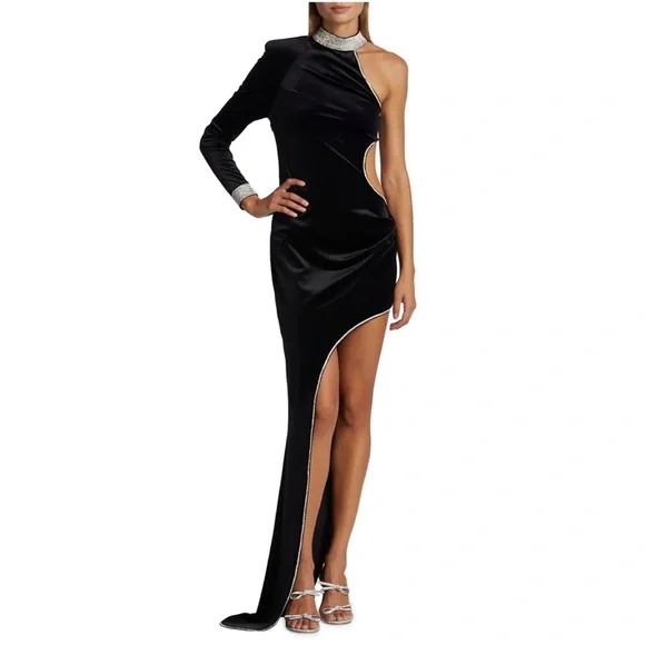 Bronx and Banco | Dresses | Bronx And Banco Embellished Asymmetric Velvet  Gown | Poshmark